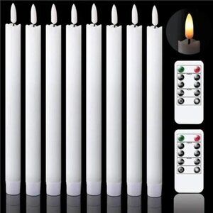 8pack Flameless Flickering Taper Candles 2 Remote Control Timer Real Wax 3D Wick